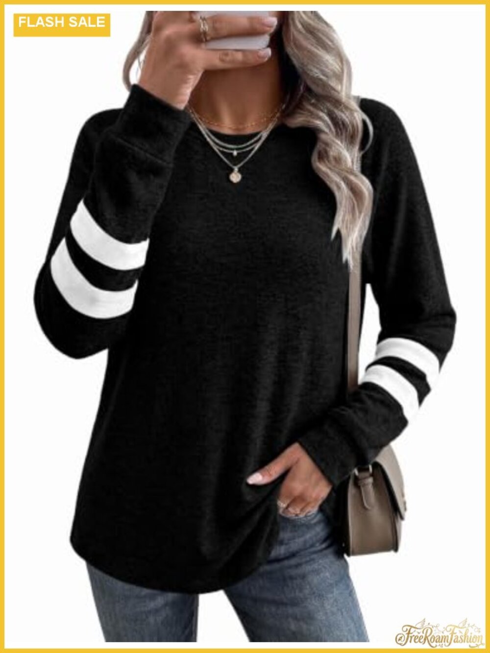Women's Crewneck Color Block Sweatshirt Long Sleeve Tunic Top Loose Fit